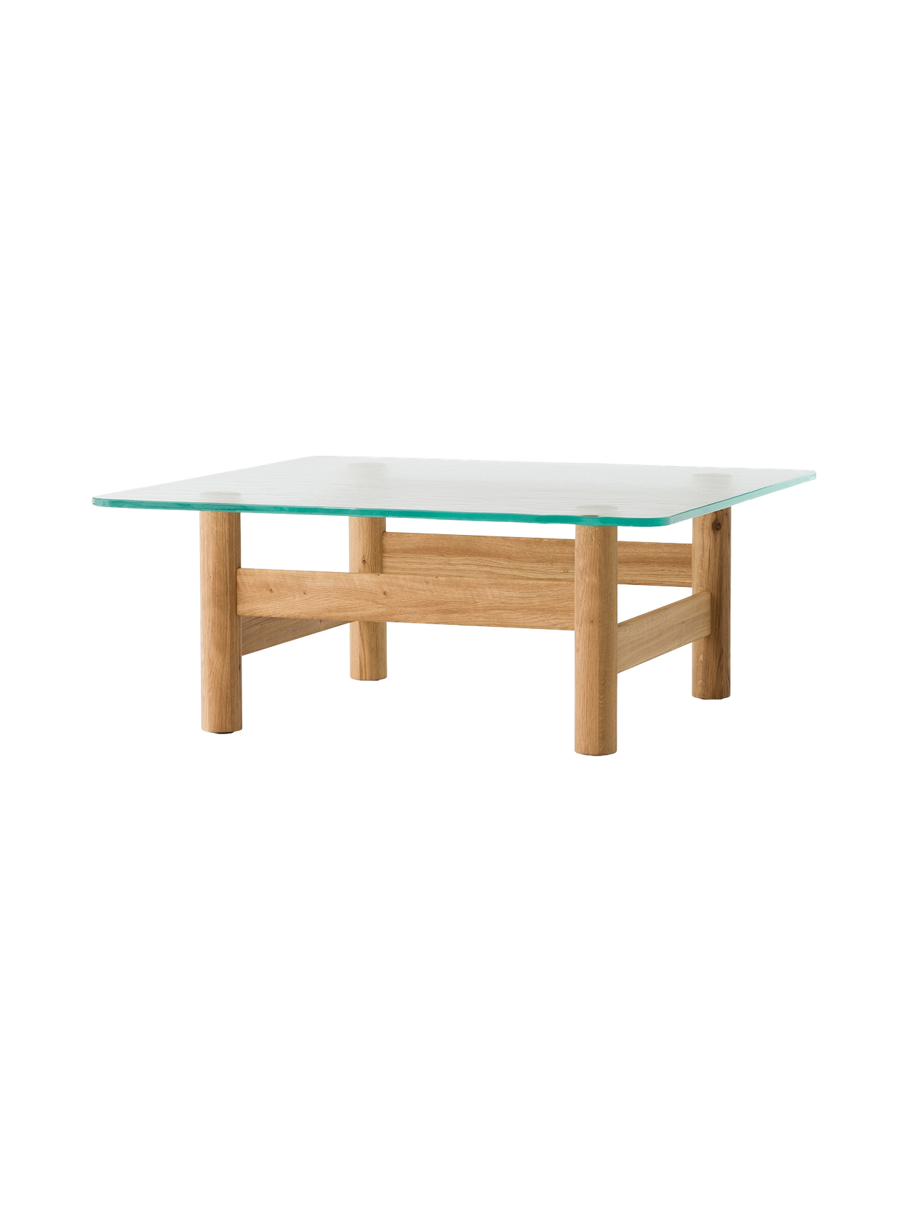 Table basse de salon scandinave en bois et verre du milieu du siècle avec plateau en verre trempé