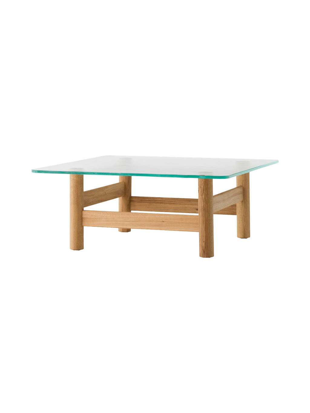 Table basse de salon scandinave en bois et verre du milieu du siècle avec plateau en verre trempé