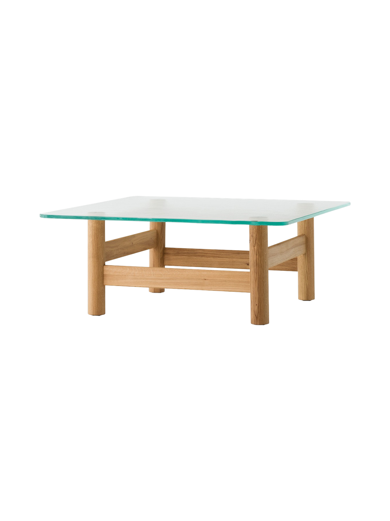 Table basse de salon scandinave en bois et verre du milieu du siècle avec plateau en verre trempé