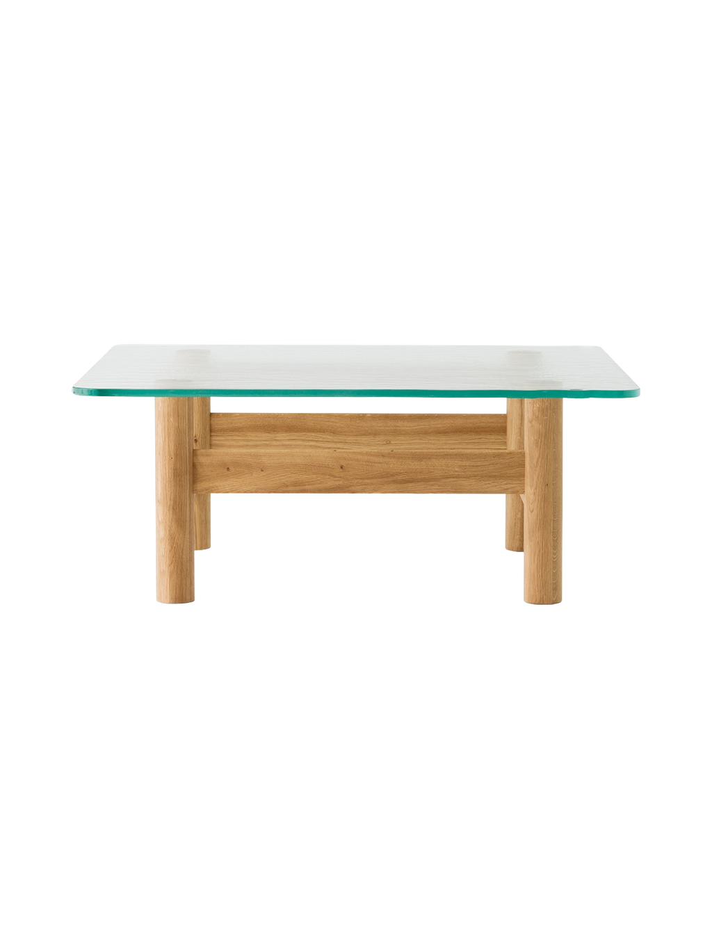Table basse de salon scandinave en bois et verre du milieu du siècle avec plateau en verre trempé
