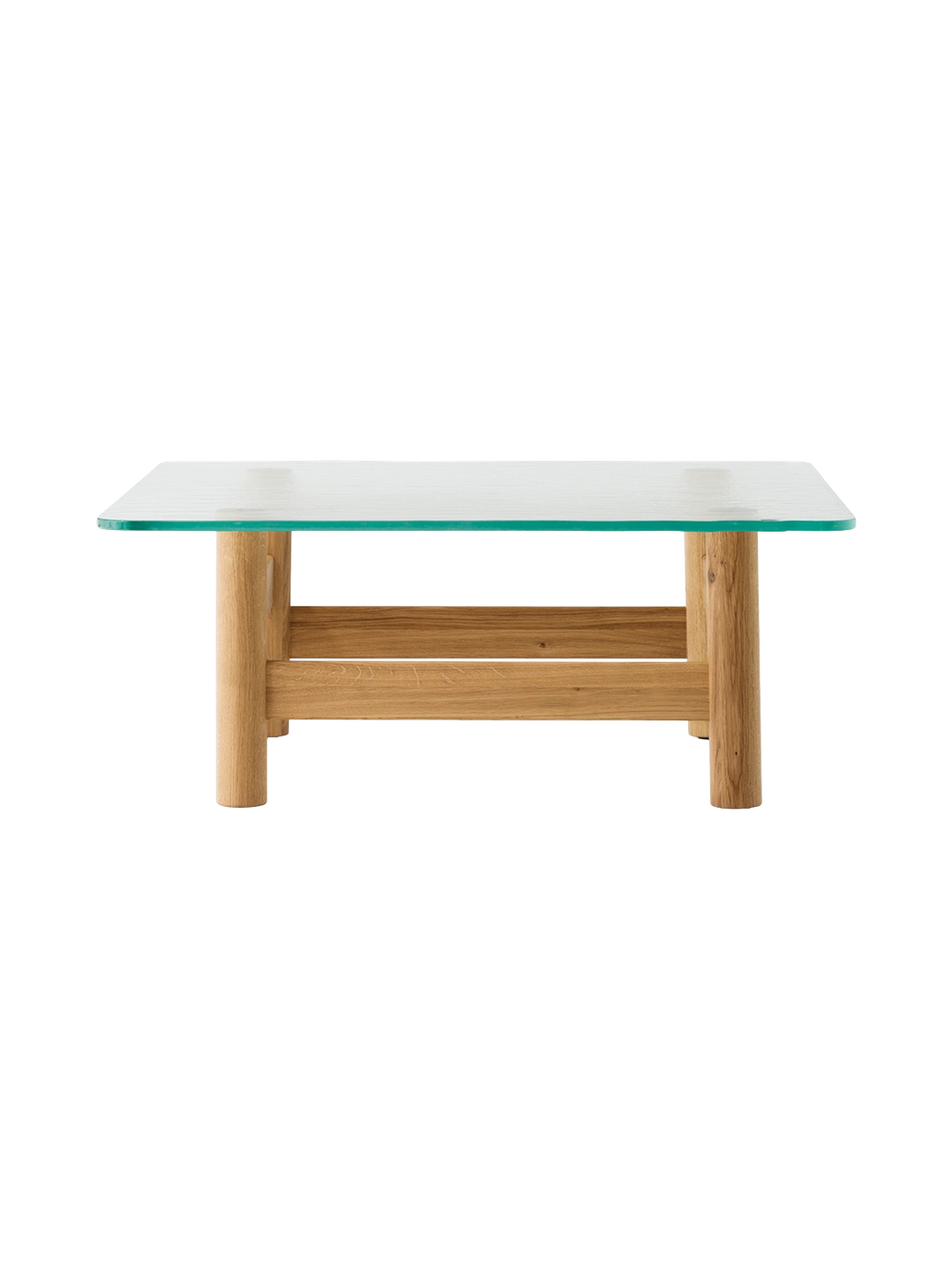 Table basse de salon scandinave en bois et verre du milieu du siècle avec plateau en verre trempé