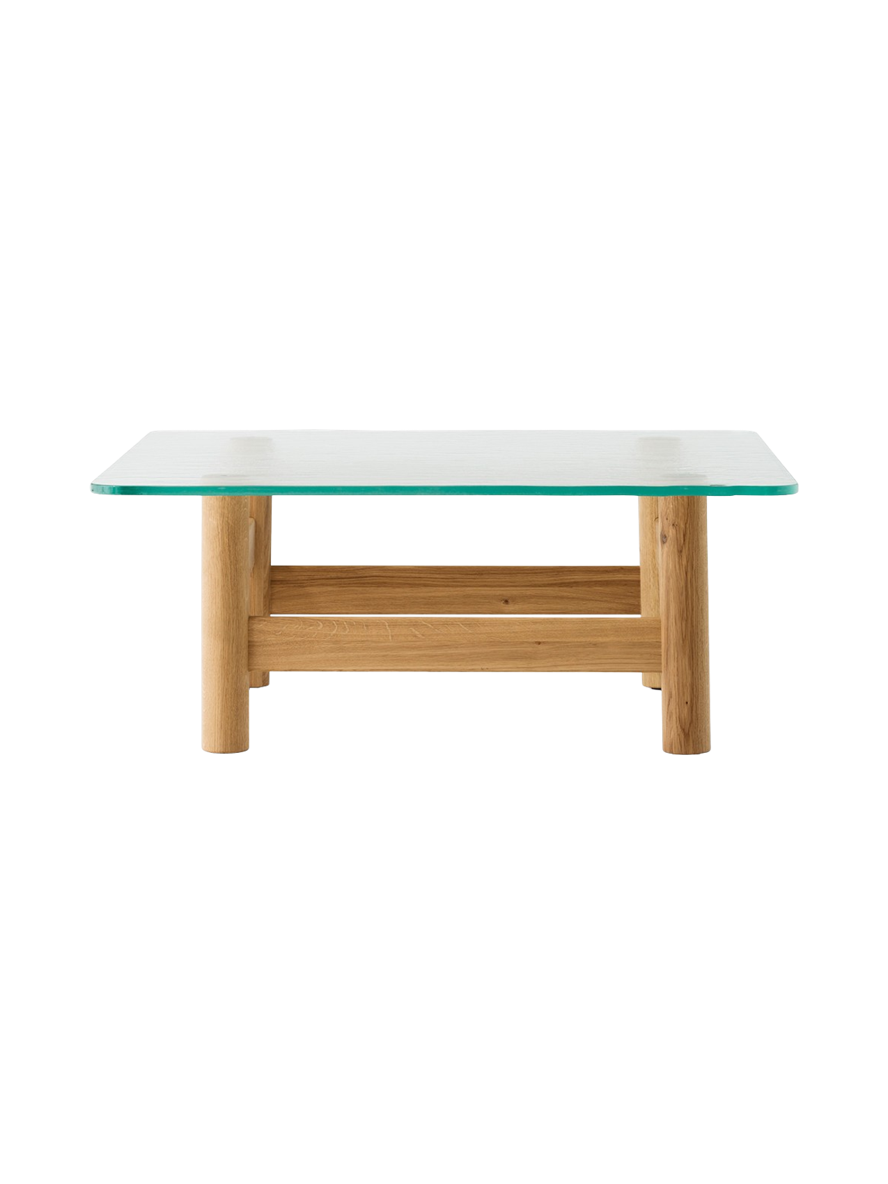Table basse de salon scandinave en bois et verre du milieu du siècle avec plateau en verre trempé