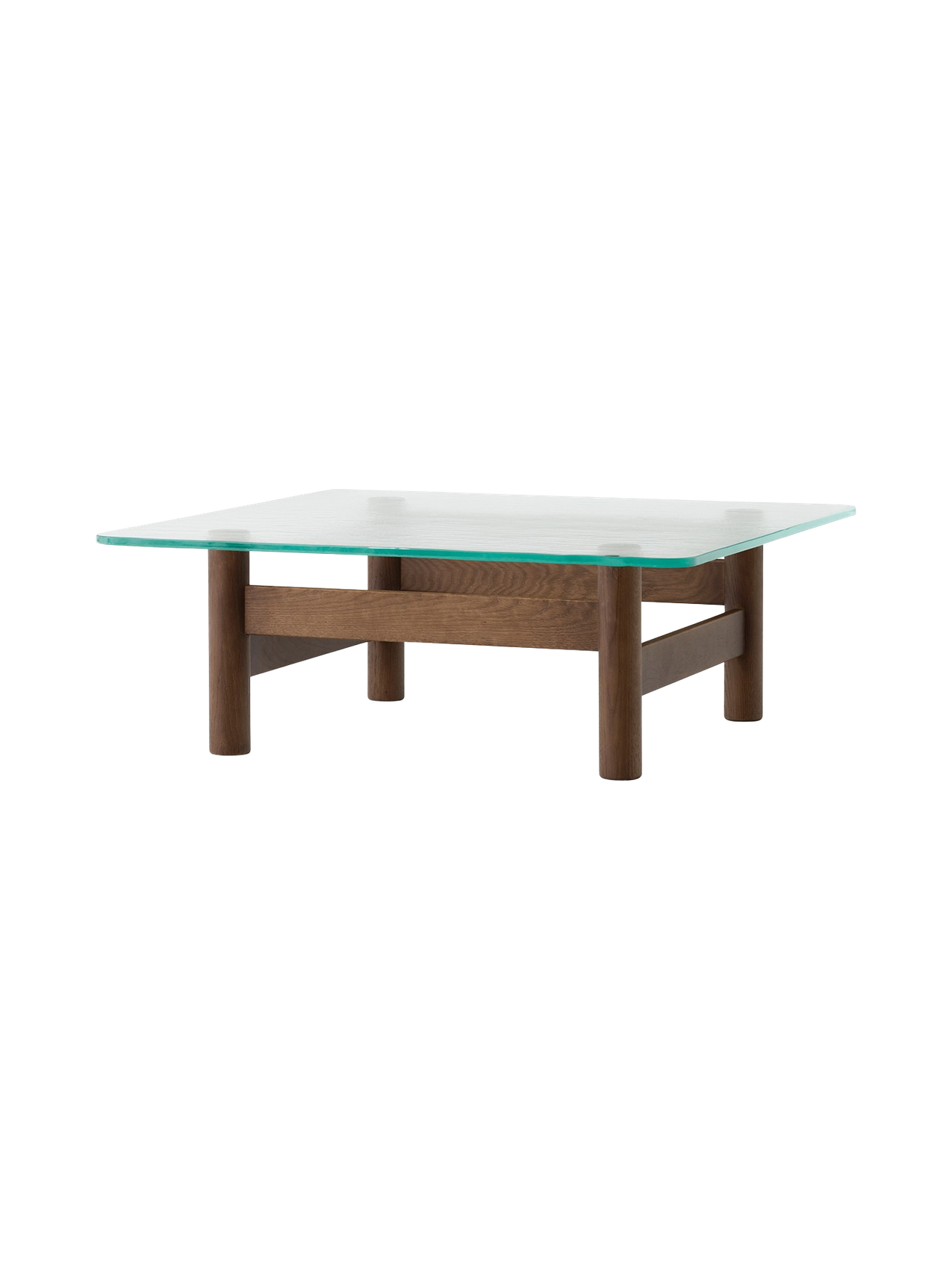 Table basse de salon scandinave en bois et verre du milieu du siècle avec plateau en verre trempé