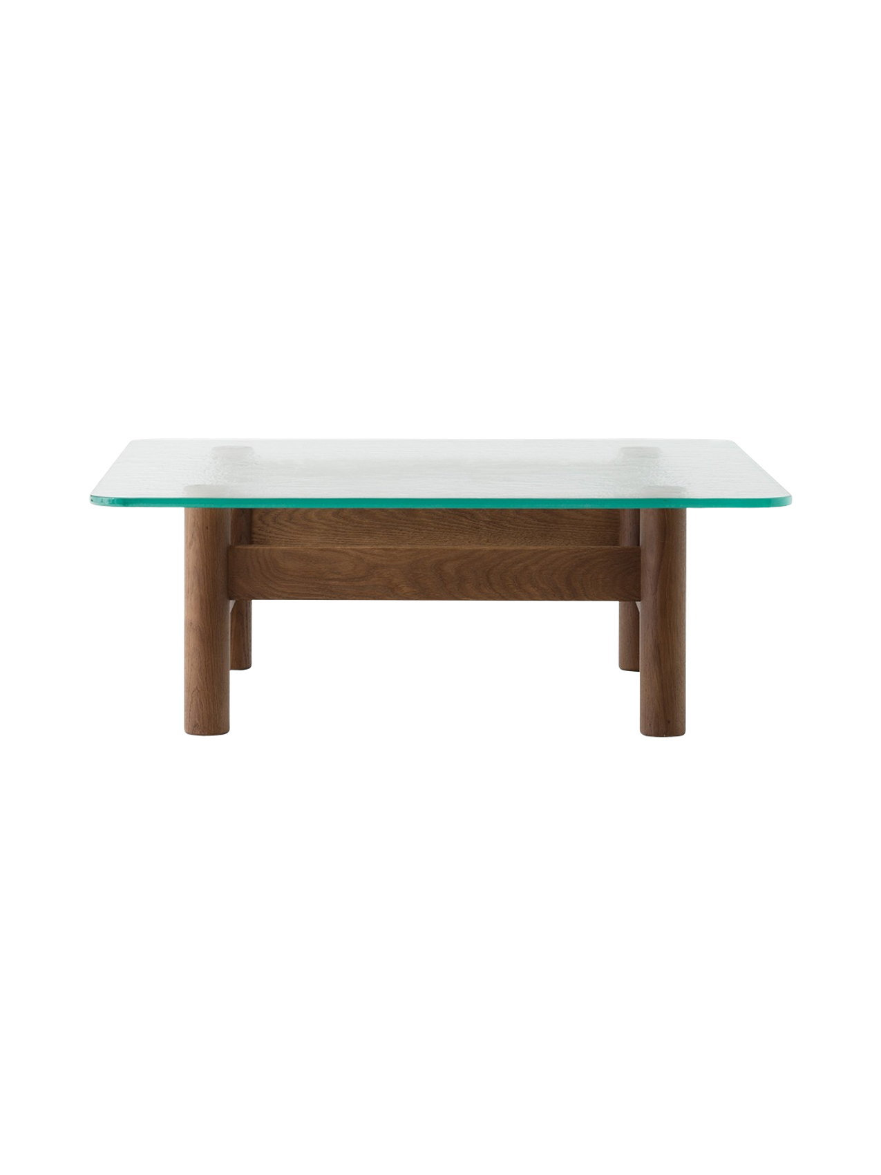Table basse de salon scandinave en bois et verre du milieu du siècle avec plateau en verre trempé