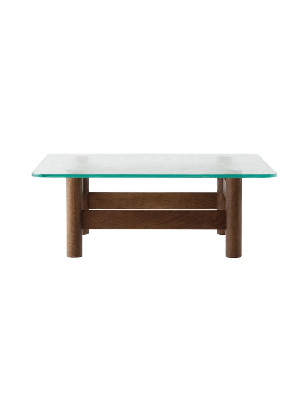 Table basse de salon scandinave en bois et verre du milieu du siècle avec plateau en verre trempé