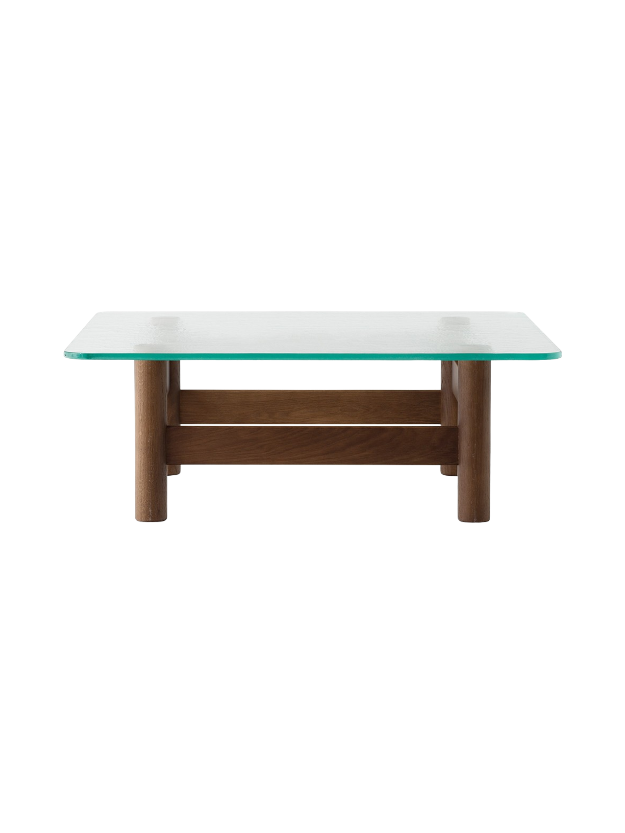 Table basse de salon scandinave en bois et verre du milieu du siècle avec plateau en verre trempé
