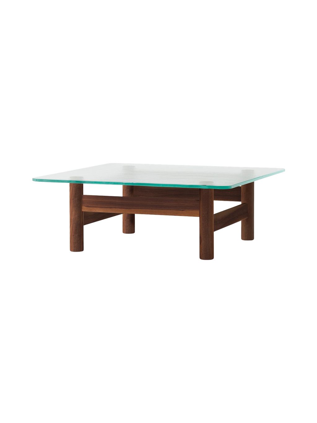 Table basse de salon scandinave en bois et verre du milieu du siècle avec plateau en verre trempé