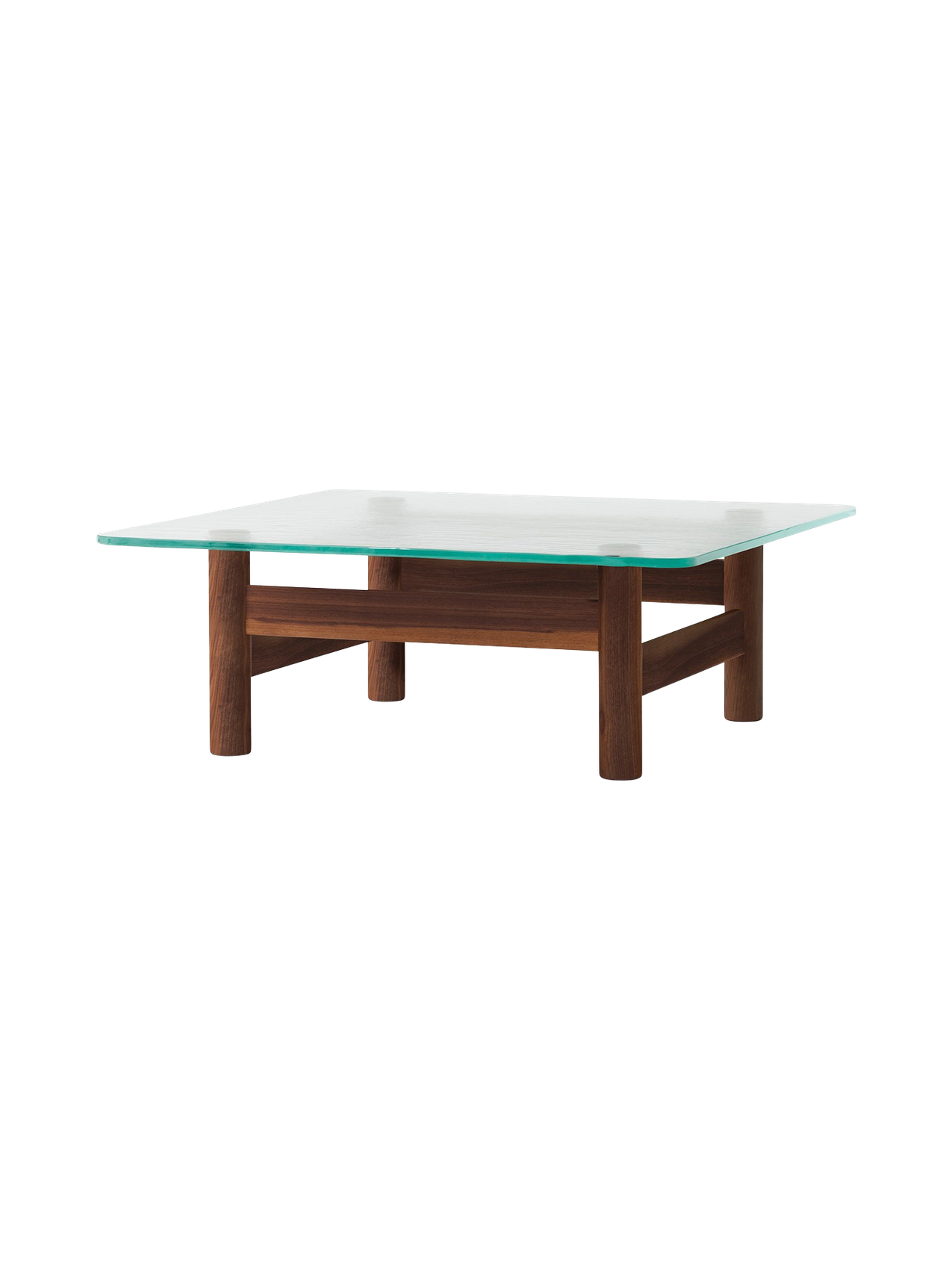 Table basse de salon scandinave en bois et verre du milieu du siècle avec plateau en verre trempé