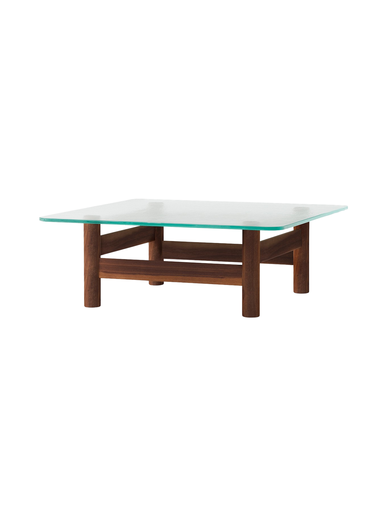 Table basse de salon scandinave en bois et verre du milieu du siècle avec plateau en verre trempé