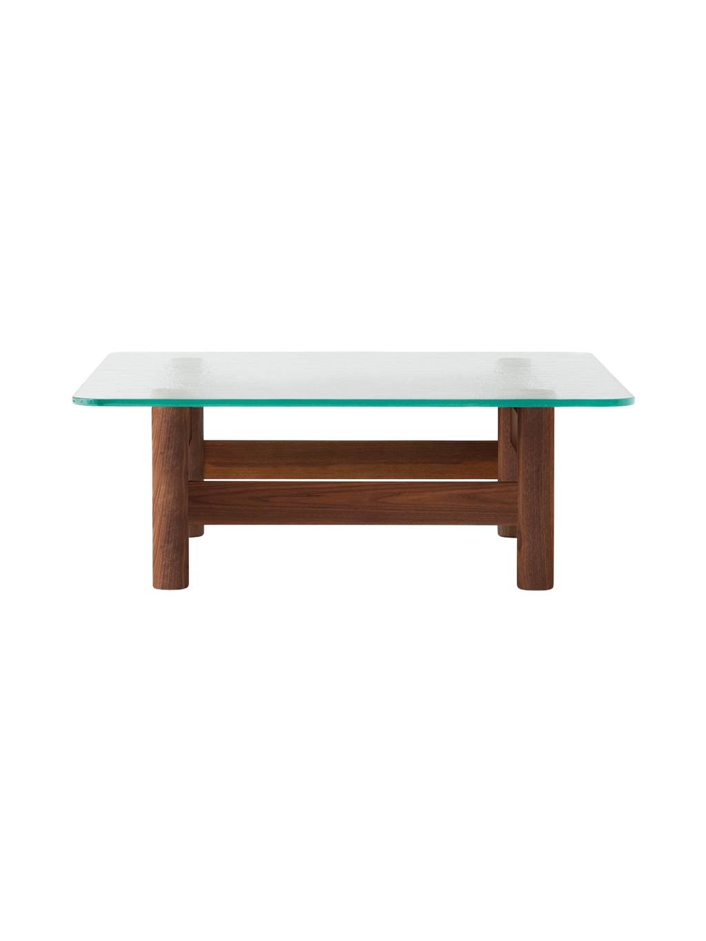Table basse de salon scandinave en bois et verre du milieu du siècle avec plateau en verre trempé