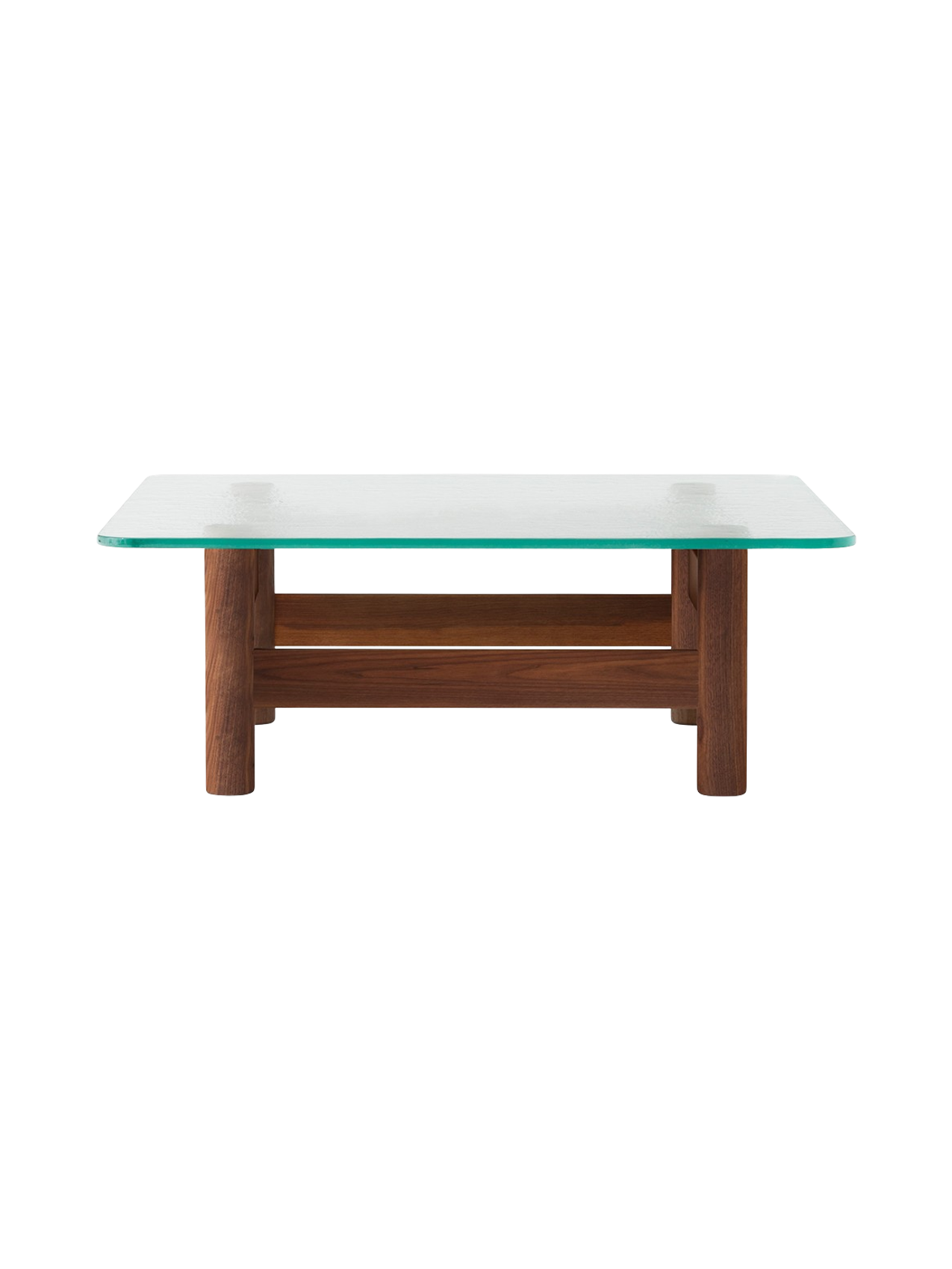 Table basse de salon scandinave en bois et verre du milieu du siècle avec plateau en verre trempé