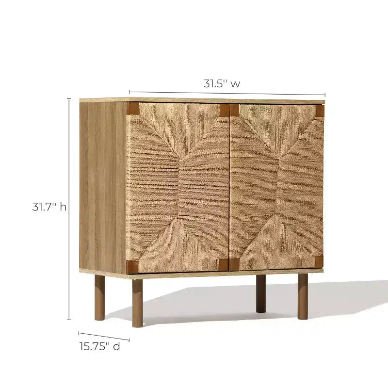 Meuble à deux portes Mid-Century Modern Rope avec pieds en bois Naturel