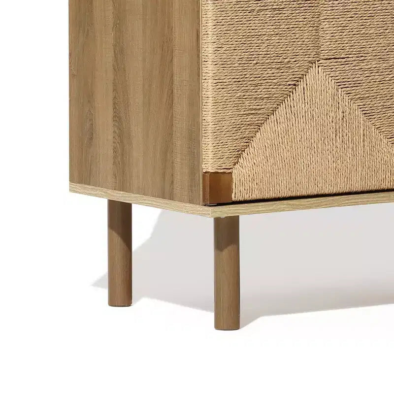 Meuble à deux portes Mid-Century Modern Rope avec pieds en bois Naturel