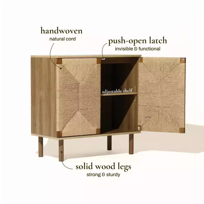 Meuble à deux portes Mid-Century Modern Rope avec pieds en bois Naturel