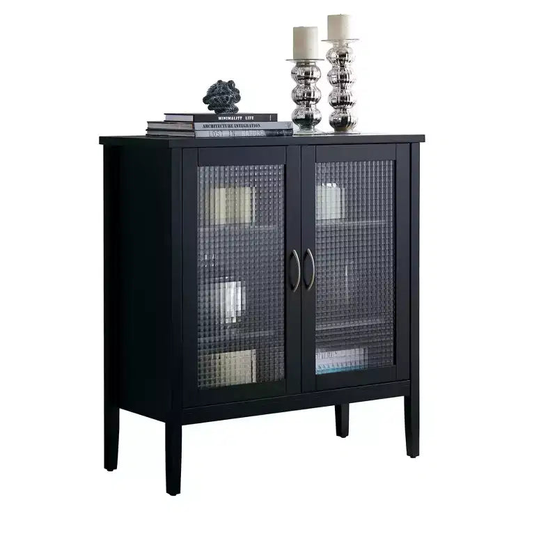 - Console 2 portes en bois Lisle/Armoire de rangement d'appoint, noire