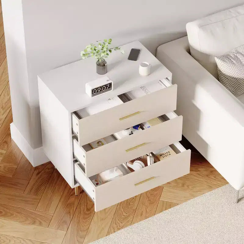 Table de chevet moderne blanche pour chambre à coucher, commode à 3 tiroirs, petite table de chevet, table de nuit en bois avec tiroirs pour chambre à coucher, salon