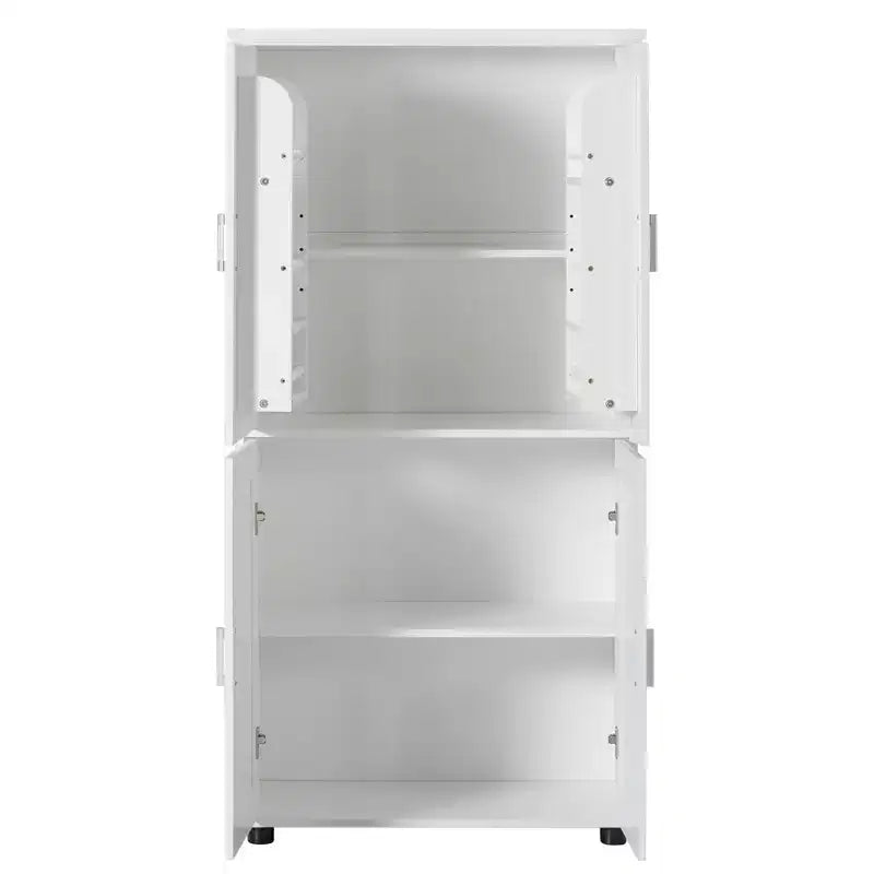 Meuble de rangement haut et large pour salle de bain, meuble autoportant à 4 portes avec étagères réglables, blanc - ModernLuxe