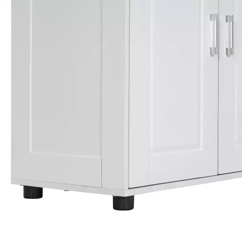 Meuble de rangement haut et large pour salle de bain, meuble autoportant à 4 portes avec étagères réglables, blanc - ModernLuxe