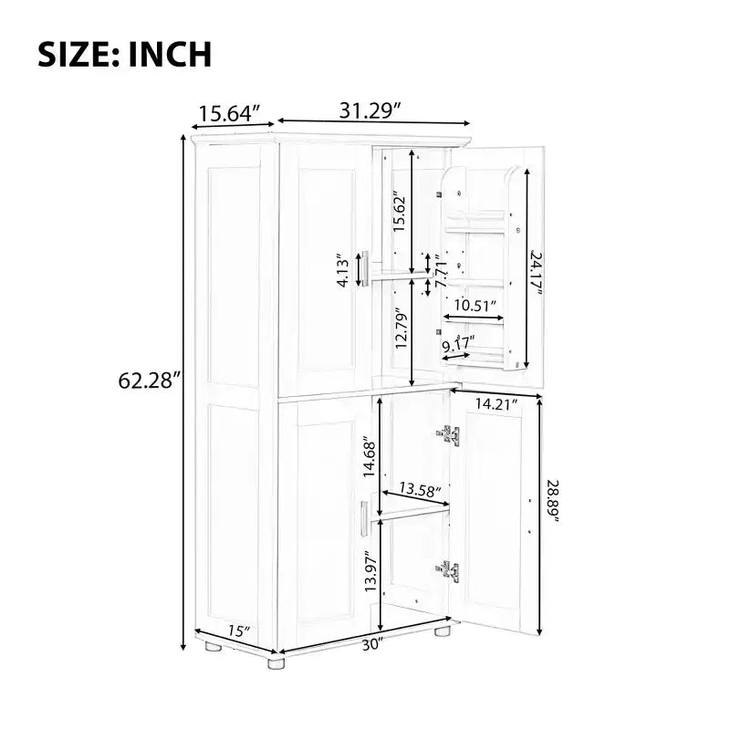 Meuble de rangement haut et large pour salle de bain, meuble autoportant à 4 portes avec étagères réglables, blanc - ModernLuxe
