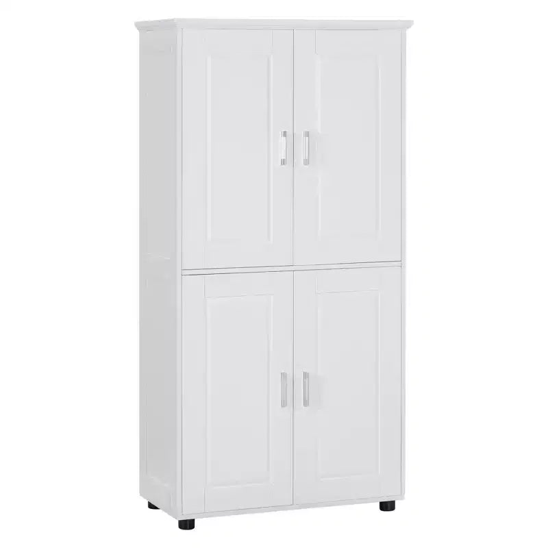 Meuble de rangement haut et large pour salle de bain, meuble autoportant à 4 portes avec étagères réglables, blanc - ModernLuxe