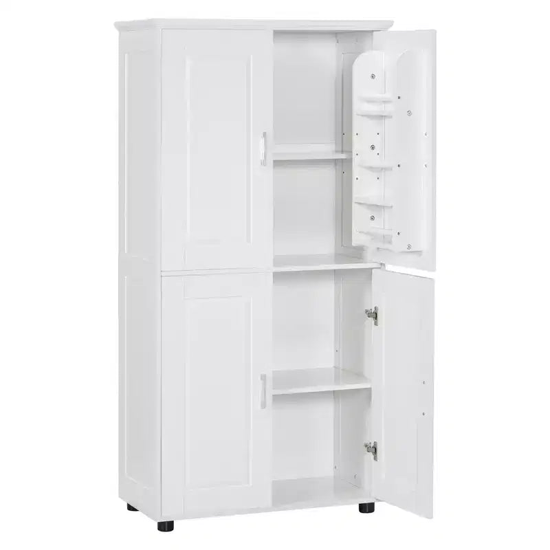 Meuble de rangement haut et large pour salle de bain, meuble autoportant à 4 portes avec étagères réglables, blanc - ModernLuxe