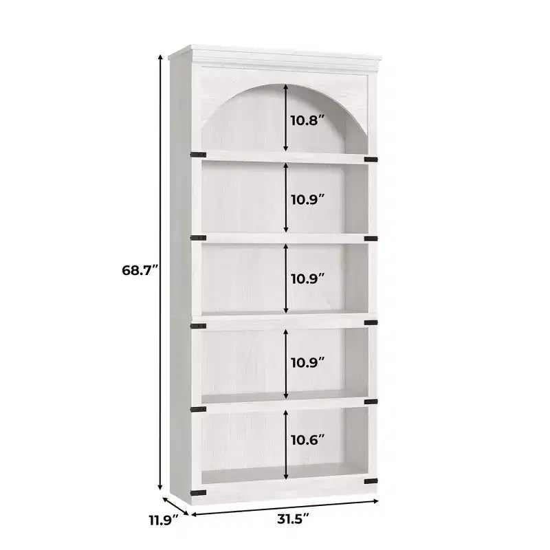 Bibliothèque arquée à 5 étagères, 174,5 cm de haut, style ferme, étagère de rangement incurvée en bois pour bureau à domicile, salon, couleur bois