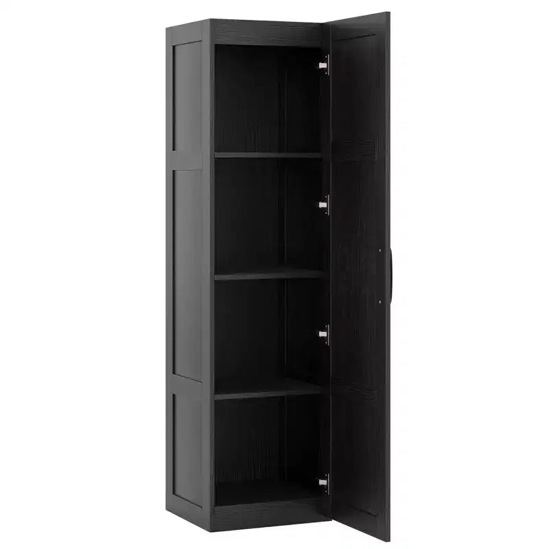 Armoire de rangement à 4 niveaux avec porte, meuble de salle de bain autoportant pour petits espaces, noir/naturel/blanc