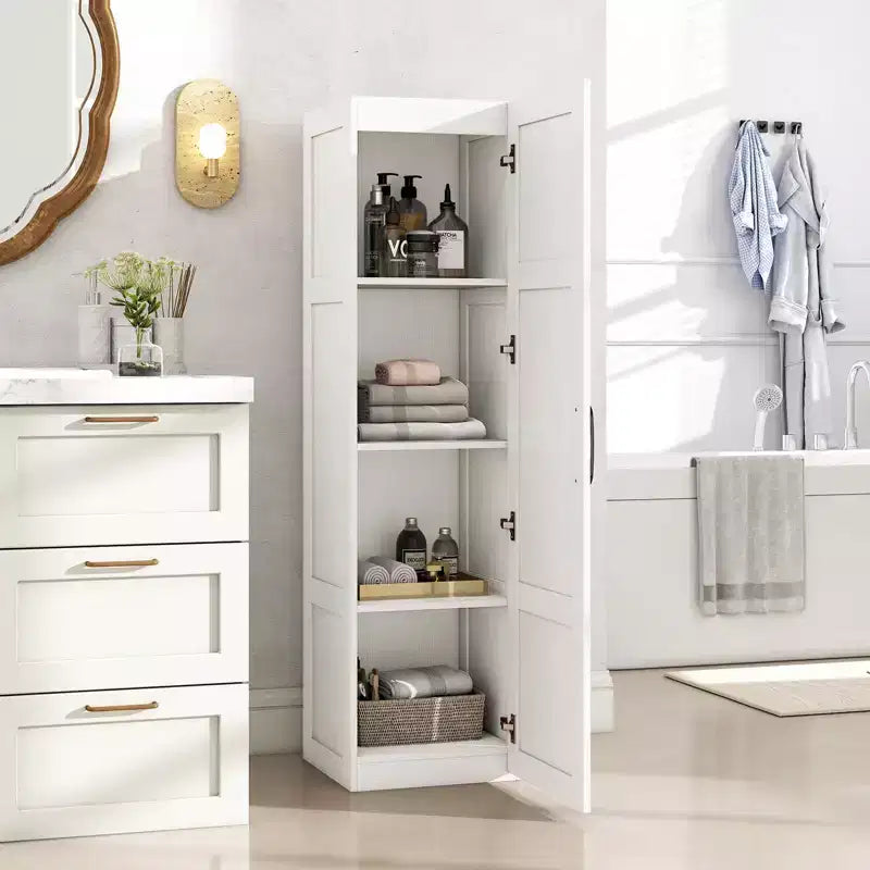 Armoire de rangement à 4 niveaux avec porte, meuble de salle de bain autoportant pour petits espaces, noir/naturel/blanc