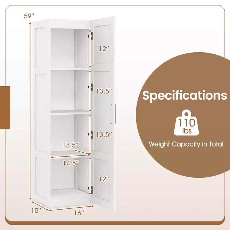 Armoire de rangement à 4 niveaux avec porte, meuble de salle de bain autoportant pour petits espaces, noir/naturel/blanc