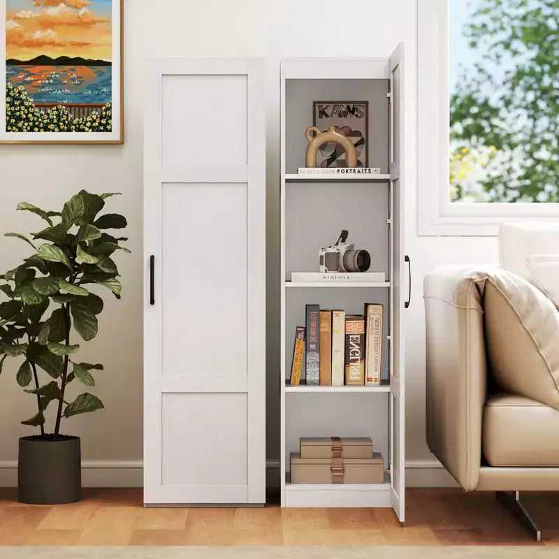 Armoire de rangement à 4 niveaux avec porte, meuble de salle de bain autoportant pour petits espaces, noir/naturel/blanc