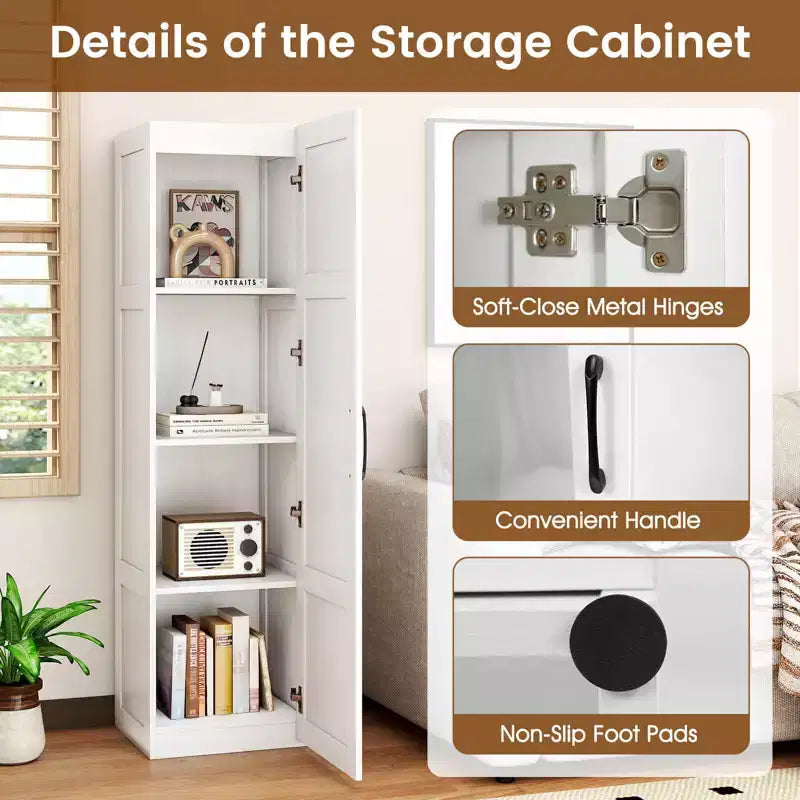 Armoire de rangement à 4 niveaux avec porte, meuble de salle de bain autoportant pour petits espaces, noir/naturel/blanc