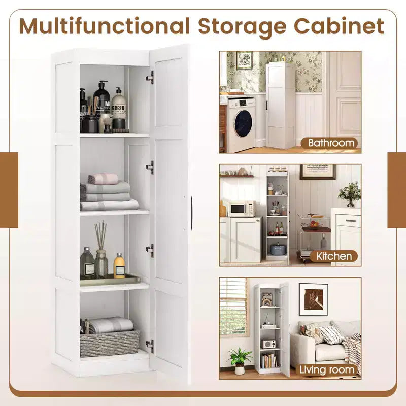 Armoire de rangement à 4 niveaux avec porte, meuble de salle de bain autoportant pour petits espaces, noir/naturel/blanc
