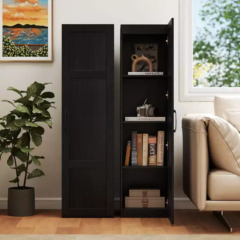 Armoire de rangement à 4 niveaux avec porte, meuble de salle de bain autoportant pour petits espaces, noir/naturel/blanc