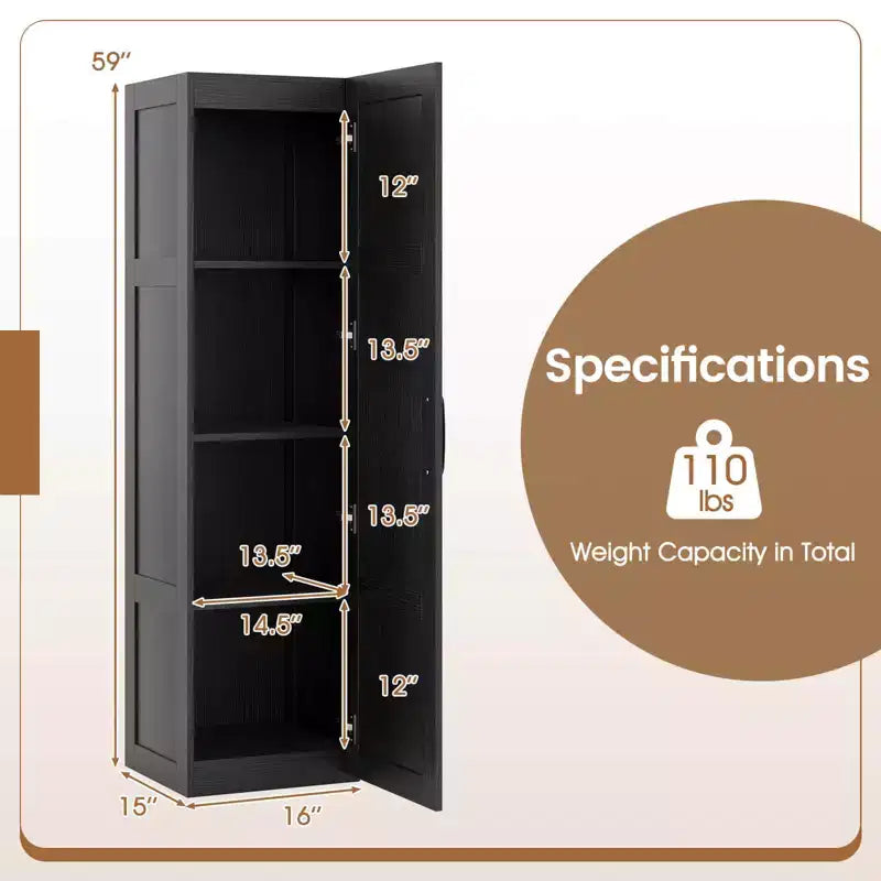 Armoire de rangement à 4 niveaux avec porte, meuble de salle de bain autoportant pour petits espaces, noir/naturel/blanc