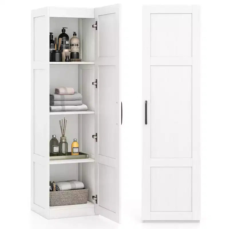 Armoire de rangement à 4 niveaux avec porte, meuble de salle de bain autoportant pour petits espaces, noir/naturel/blanc