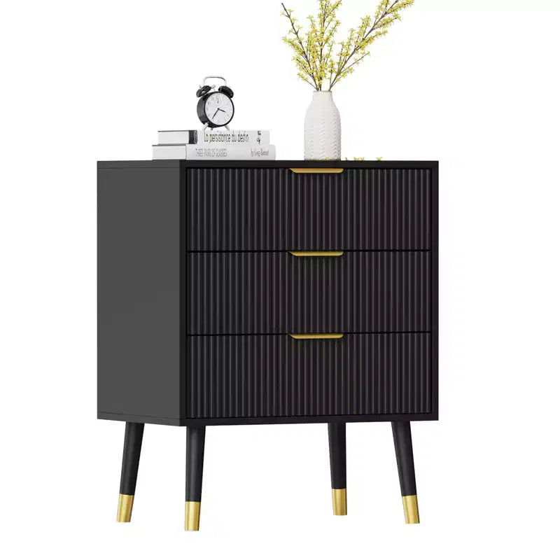 Commode moderne cannelée avec 3 tiroirs spacieux, commode en bois de 72,4 cm de hauteur, organisateur de rangement pour vêtements pour placard, salon ou couloir.