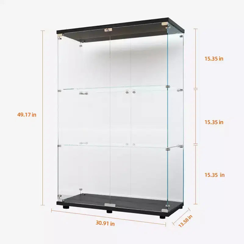 Vitrine en verre trempé Cave à vin Classeur Luminaire Paipai à piles Pieds réglables Salon Chambre Bureau Noir