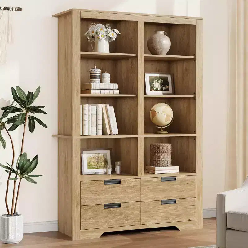 Étagère à livres haute de 183 cm avec rangement, bibliothèque de style ferme, étagère à livres avec 4 tiroirs, étagères de rangement autoportantes