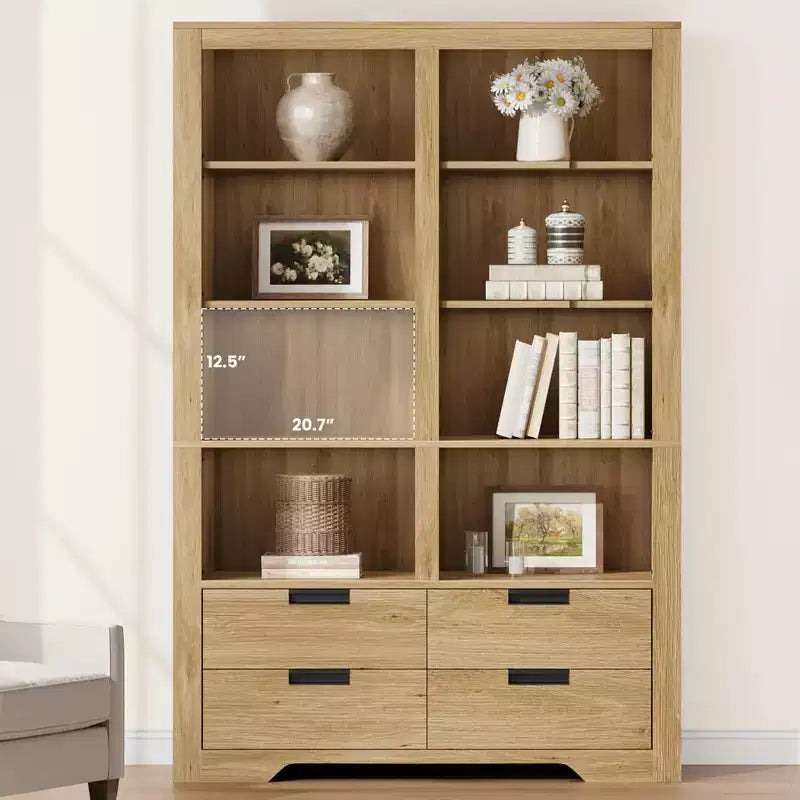 Étagère à livres haute de 183 cm avec rangement, bibliothèque de style ferme, étagère à livres avec 4 tiroirs, étagères de rangement autoportantes