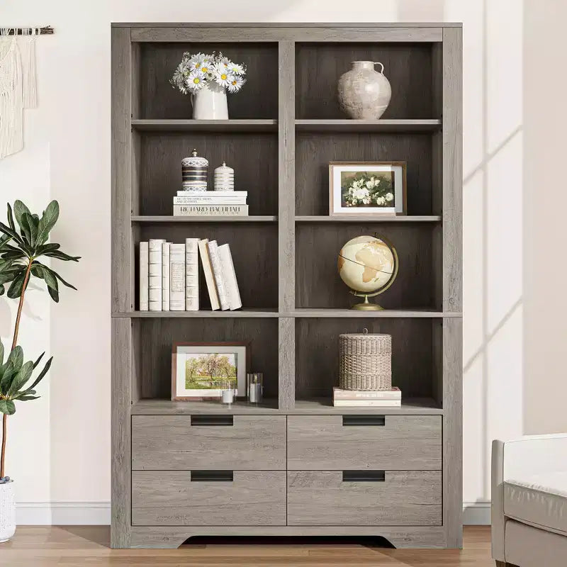 Étagère à livres haute de 183 cm avec rangement, bibliothèque de style ferme, étagère à livres avec 4 tiroirs, étagères de rangement autoportantes