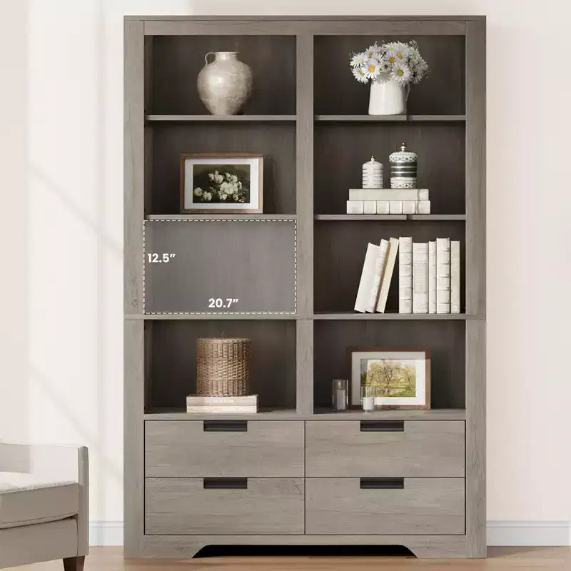 Étagère à livres haute de 183 cm avec rangement, bibliothèque de style ferme, étagère à livres avec 4 tiroirs, étagères de rangement autoportantes