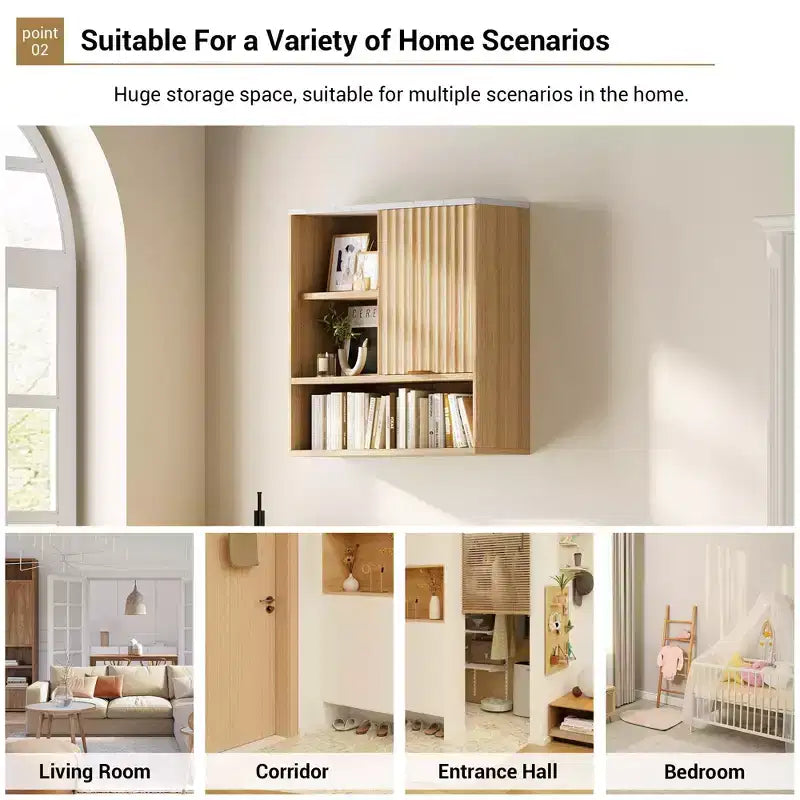 Armoire à pharmacie murale, armoire murale de salle de bain moderne avec porte coulissante et étagères réglables, meuble de rangement flottant peu encombrant pour la cuisine