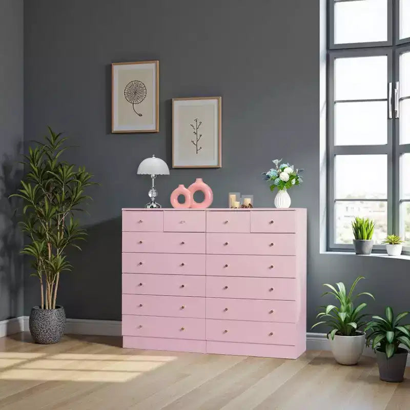 Commode à 7 tiroirs en panneaux de particules gris, 66 cm de large