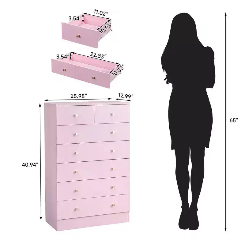 Commode à 7 tiroirs en panneaux de particules gris, 66 cm de large