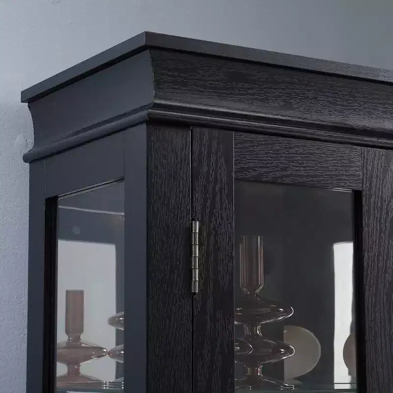 Vitrine d'angle lumineuse - Élégante vitrine en verre pour le salon et le rangement de bar - Parfaite pour les collections d'antiquités et le vin - NOIR