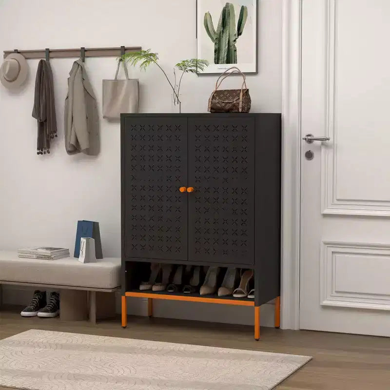 Meuble à chaussures, organisateur de chaussures avec trois étagères réglables et compartiment suspendu pour le changement de chaussures, meuble pour entrée