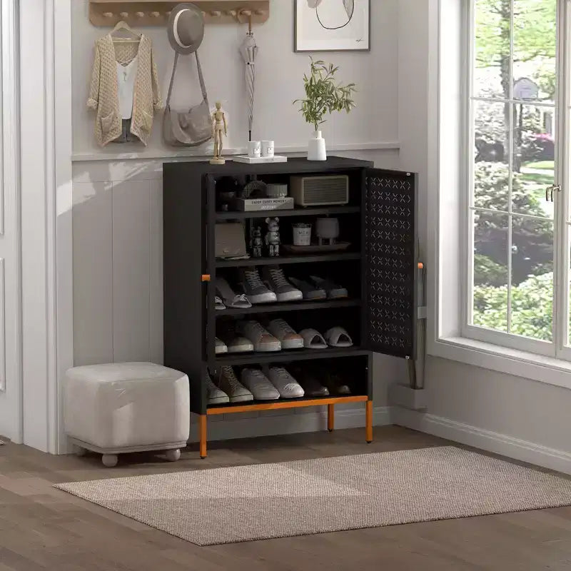Meuble à chaussures, organisateur de chaussures avec trois étagères réglables et compartiment suspendu pour le changement de chaussures, meuble pour entrée