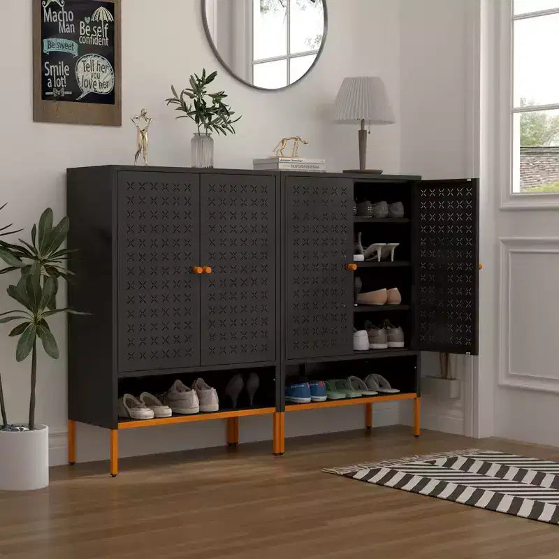 Meuble à chaussures, organisateur de chaussures avec trois étagères réglables et compartiment suspendu pour le changement de chaussures, meuble pour entrée