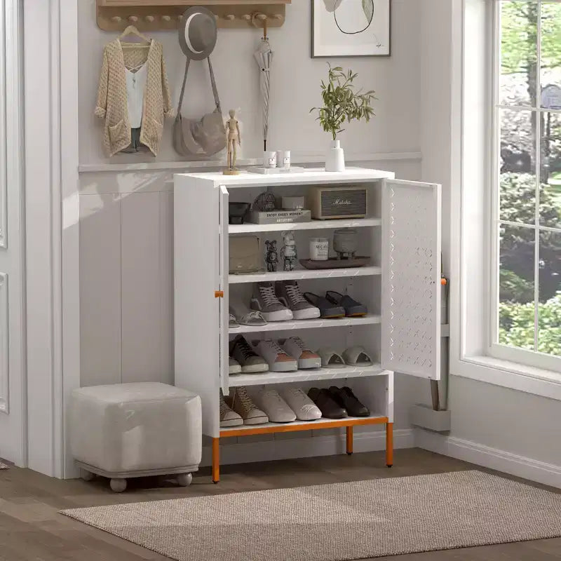 Meuble à chaussures, organisateur de chaussures avec trois étagères réglables et compartiment suspendu pour le changement de chaussures, meuble pour entrée