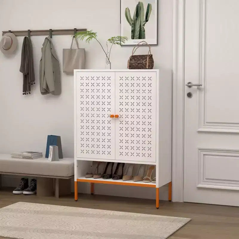 Okak Shoe Cabinet, Shoe Organizer with Three Adjustable Shevles and suspended hollow shoe changing compartment, Cabinet for Entryway